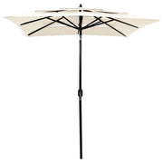Ombrellone a Sbalzo a 3 Livelli Palo in Alluminio 2x2 m Sabbia 313844