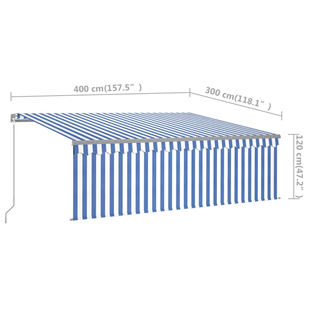 Tenda Sole Retrattile Manuale con LED 4x3m Blu e Bianco 3069421