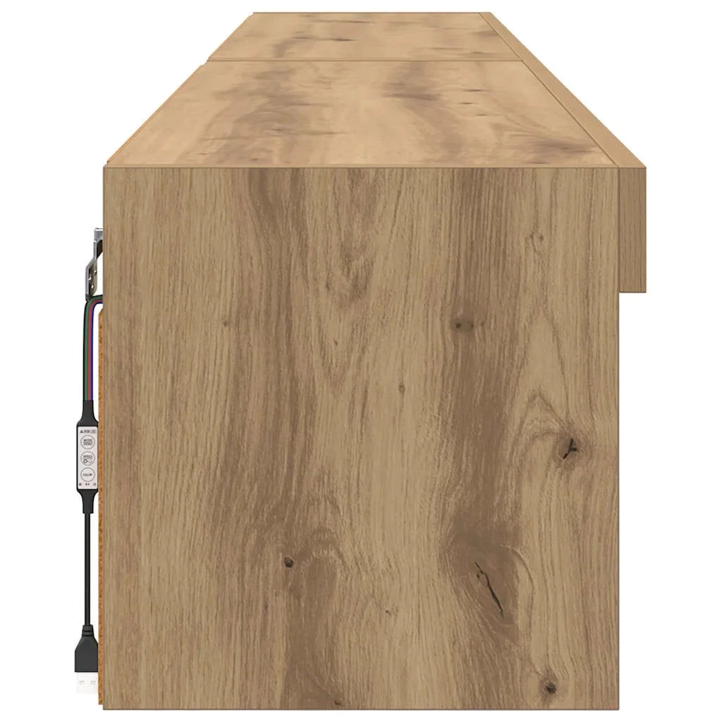 Set mobile TV con LED 2 pz-Credenza per TV Rovere artigianale 100 x 30 x 30 cm