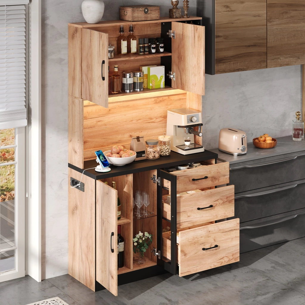 Colonna da cucina con 3 cassetti; ripiani regolabili e LED - per cucina - in MDF - 105×40×180 cm - neutro