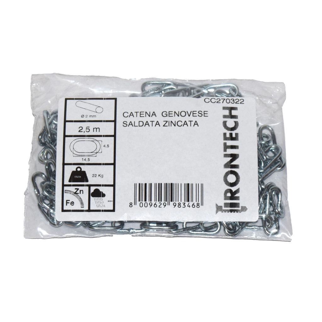Catena genovese pretagliata Ã˜ 2 mm. in acciaio zincato 2,5 mt.