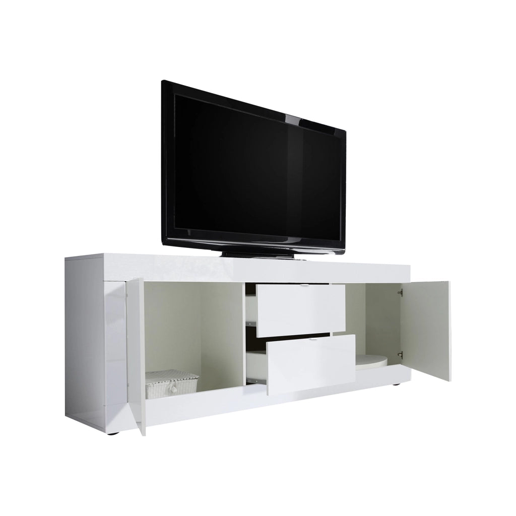 Sinello, Mobile Porta tv 2 Vani, 210x43x65h cm Bianco Lucido
