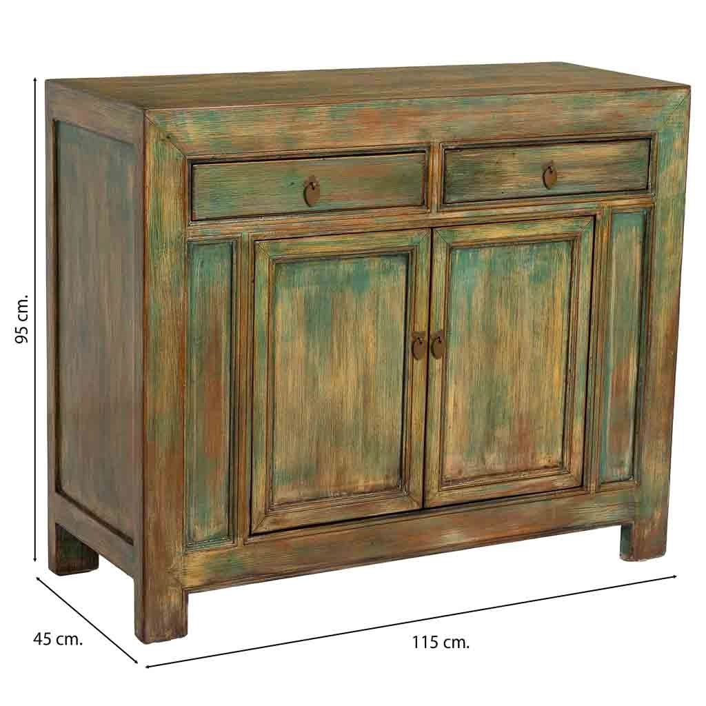 Mobile da ingresso in legno verde invecchiato 115x45x95h cm
