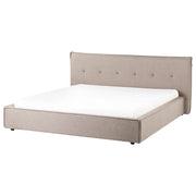 Letto 180 x 200 cm rivestimento in tessuto di lino tortora e gambe nere, con testiera e struttura a doghe per la camera da letto.