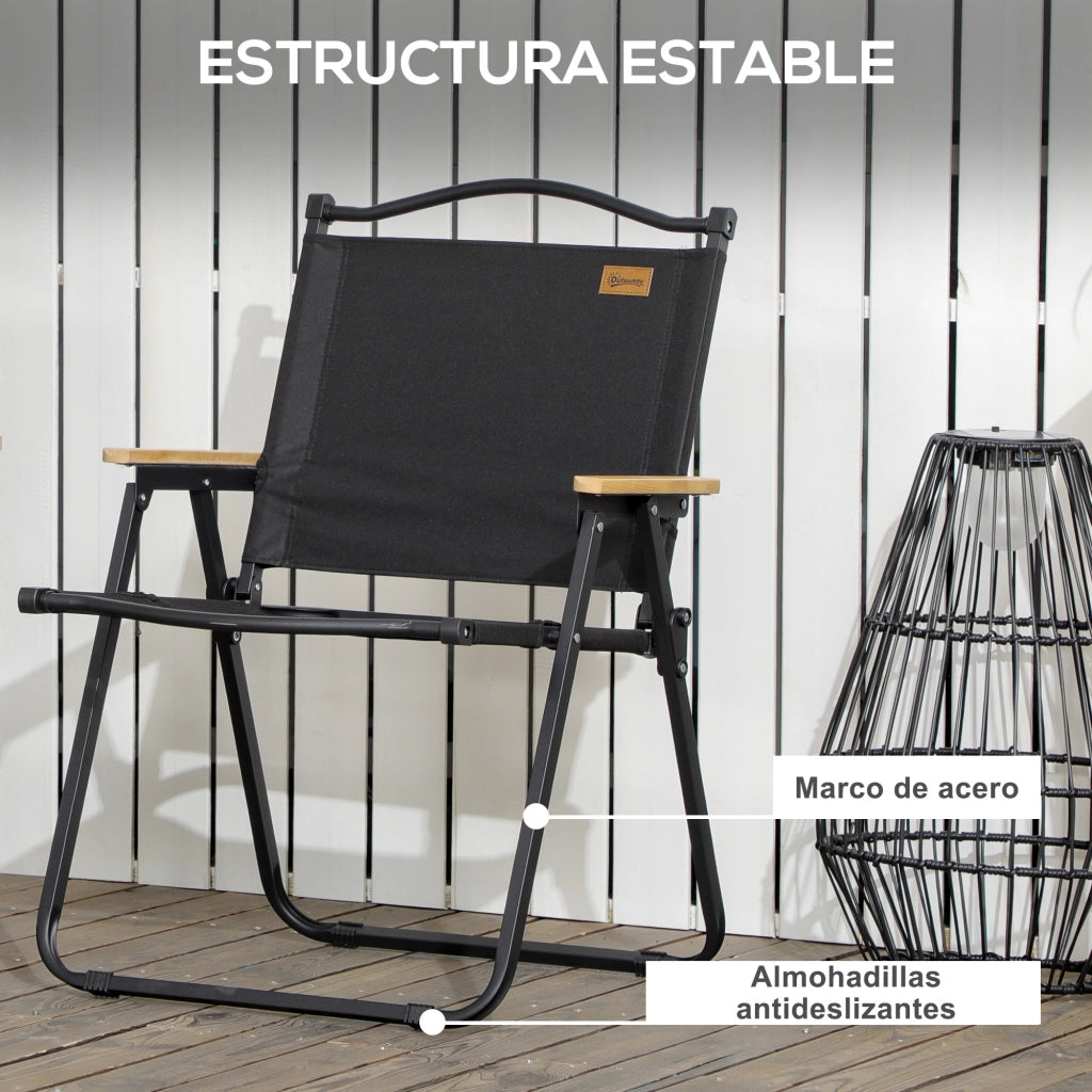 Set 2 Sedie da Giardino Pieghevoli con Braccioli ¨C Minimal ¨C Tessuto Oxford, Acciaio, Nero, 54x59x78 cm