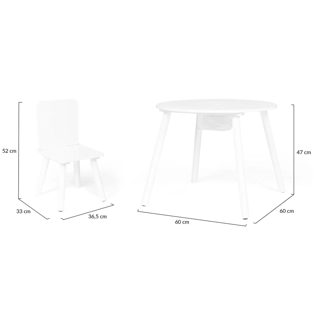 IDMarket - Tavolo per bambini CANDICE + 2 sedie con contenitore in legno bianco