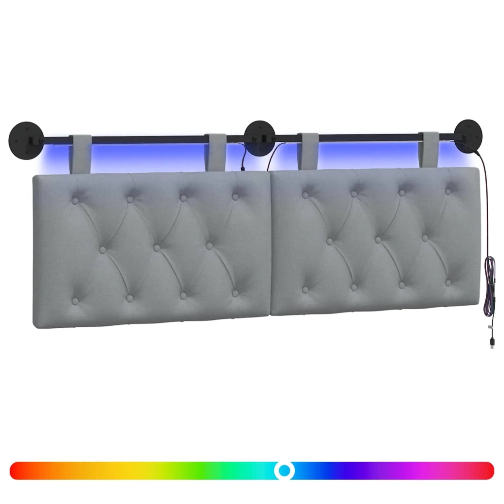 Testiera sospesa Con luce LED Grigio Chiaro Tessuto 3424597