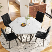 Tavolo da pranzo con 4 sedie, piano effetto marmo e struttura in metallo nero, per sala 115,5 × 100 × 75 cm