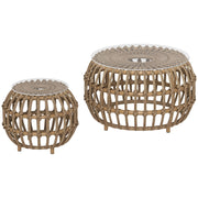 Tavolino da caff¨¨ ¨C zephmum ¨C Polyrattan marrone con piano in vetro ?66/42 cm