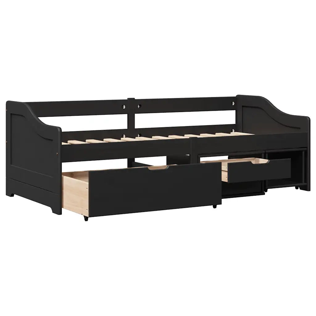 Letto singolo | Letto per adulti | Dormeuse con 3 Cassetti senza Materasso Nero 90x200 cm IRUN
