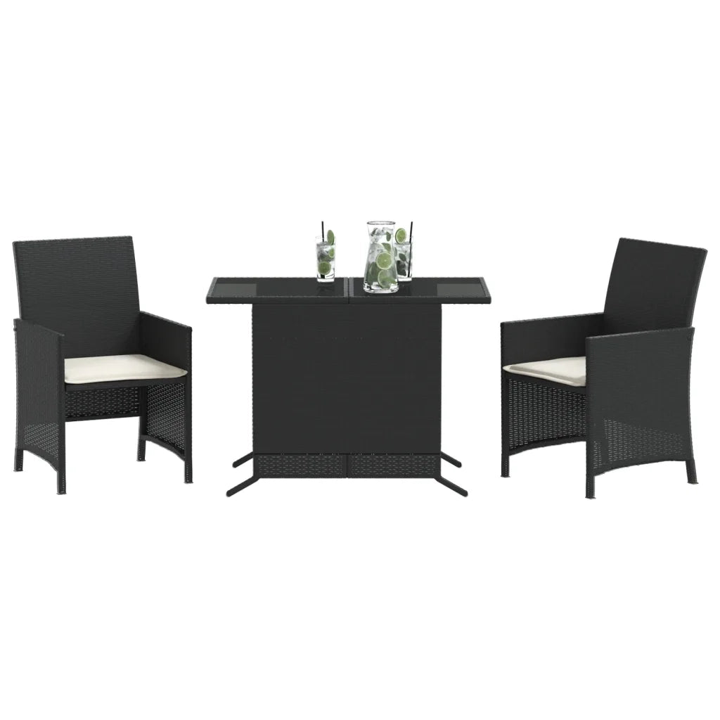 Set da Bistr¨° 3 pz | Set Salotto da Giardino con Cuscini Nero in Polyrattan