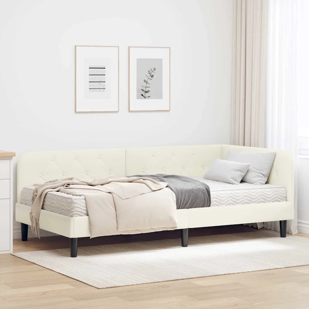 Cornice del letto ad angolo Crema 100 x 200 cm Velluto