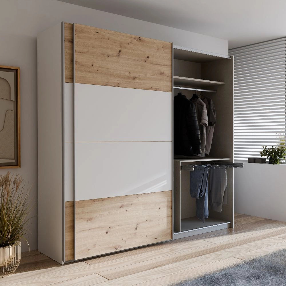 Armadio Elio 2 ante scorrevoli rovere e bianco 220x61x210.5H