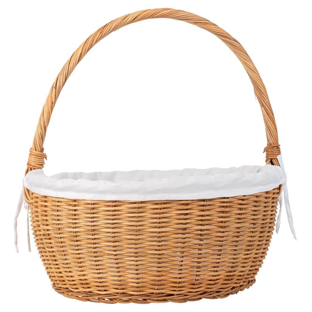 Cesto tondo in midollo con fodera marrone 34x34x16-37h