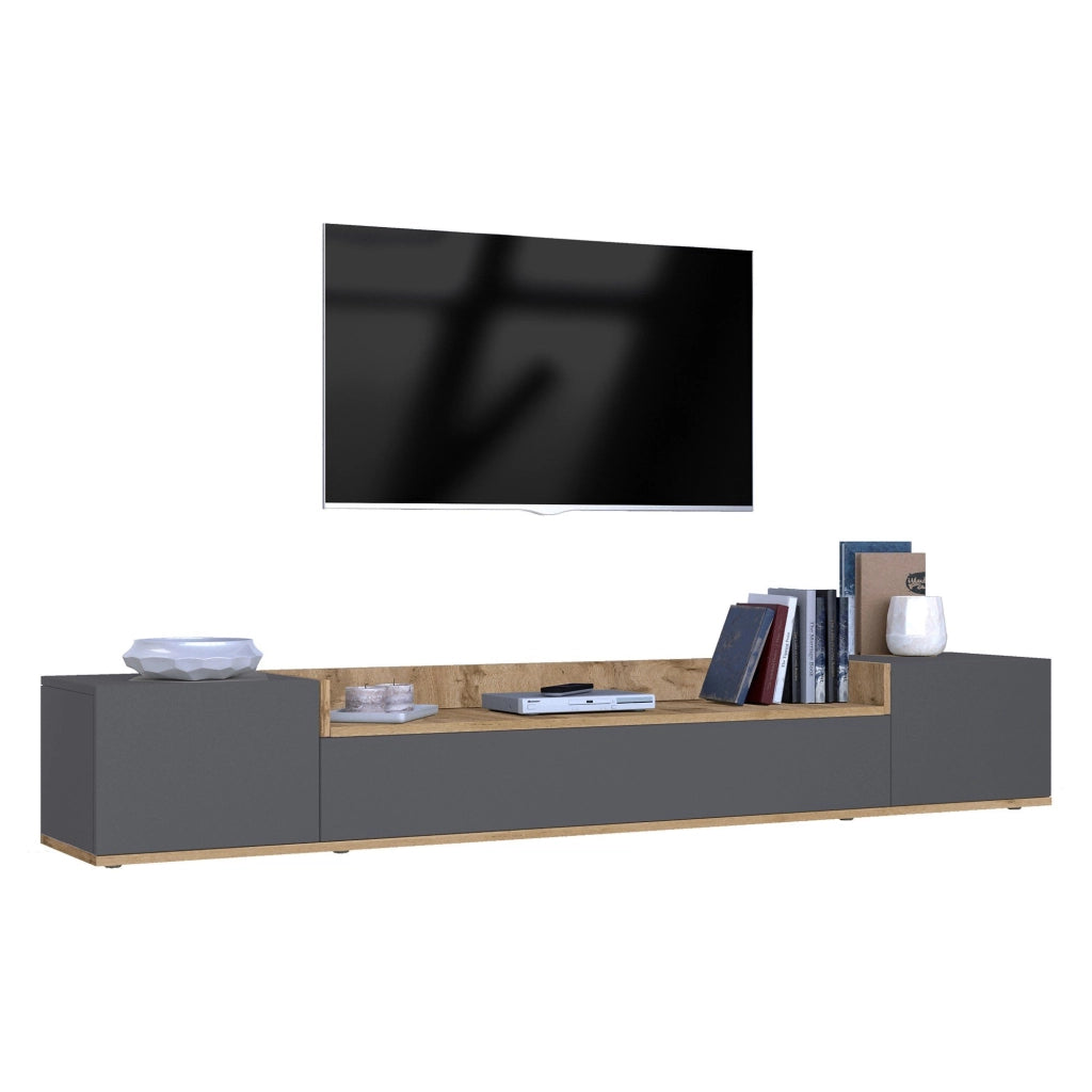 Oxanna, Mobile Porta tv 3 Ripiani Made in Italy, 200x35x30h cm Nero Antracite