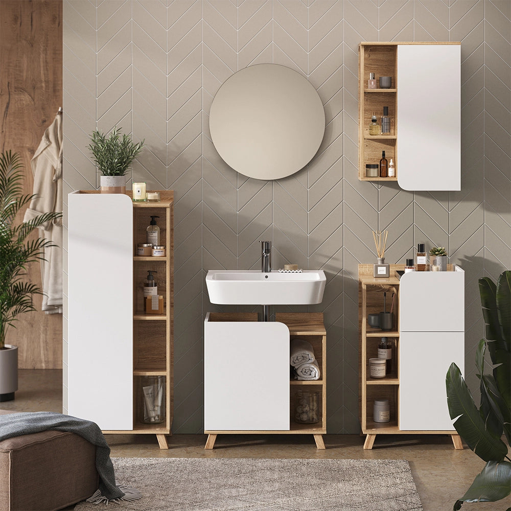 Vicco Mobile bagno Sonoma/Bianco 50 x 75 cm con anta e vani a giorno