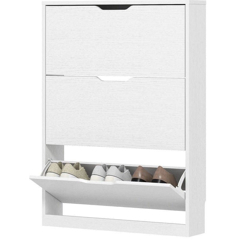 Scarpiera slim bianca a 3 ribalte, 80x17x108 cm