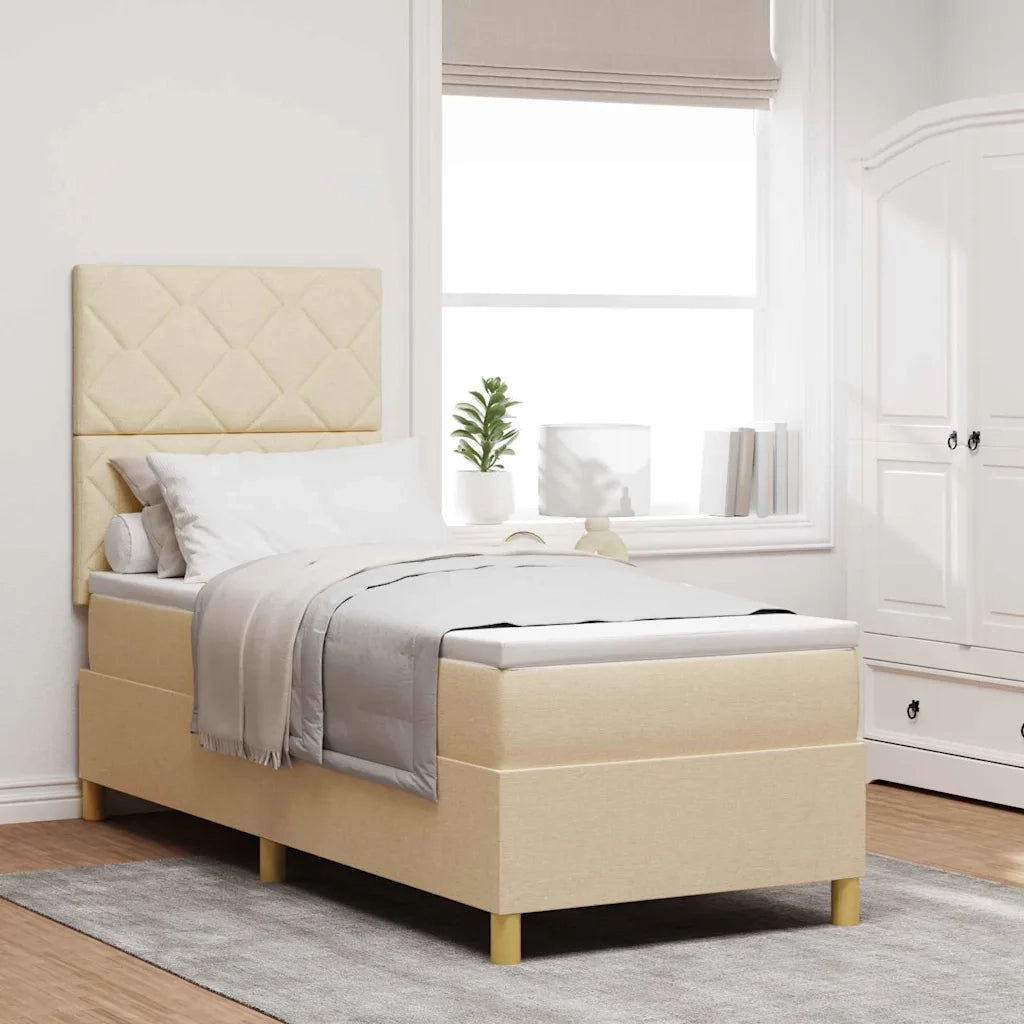 Letto a Sorgente LED con materasso Crema 80 x 200 cm Tessuto