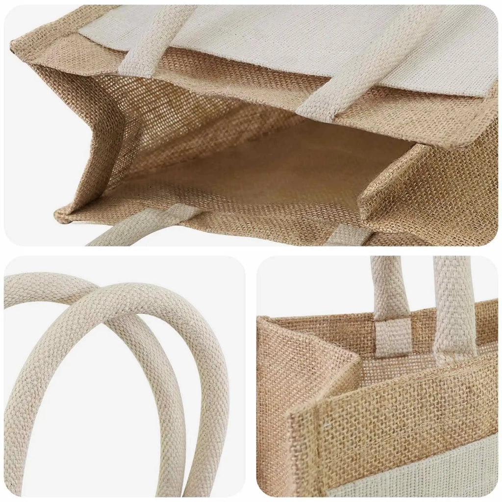 Borse in juta con tasca 10 Naturale e Bianco 26 x 22 x 14 cm 42012289