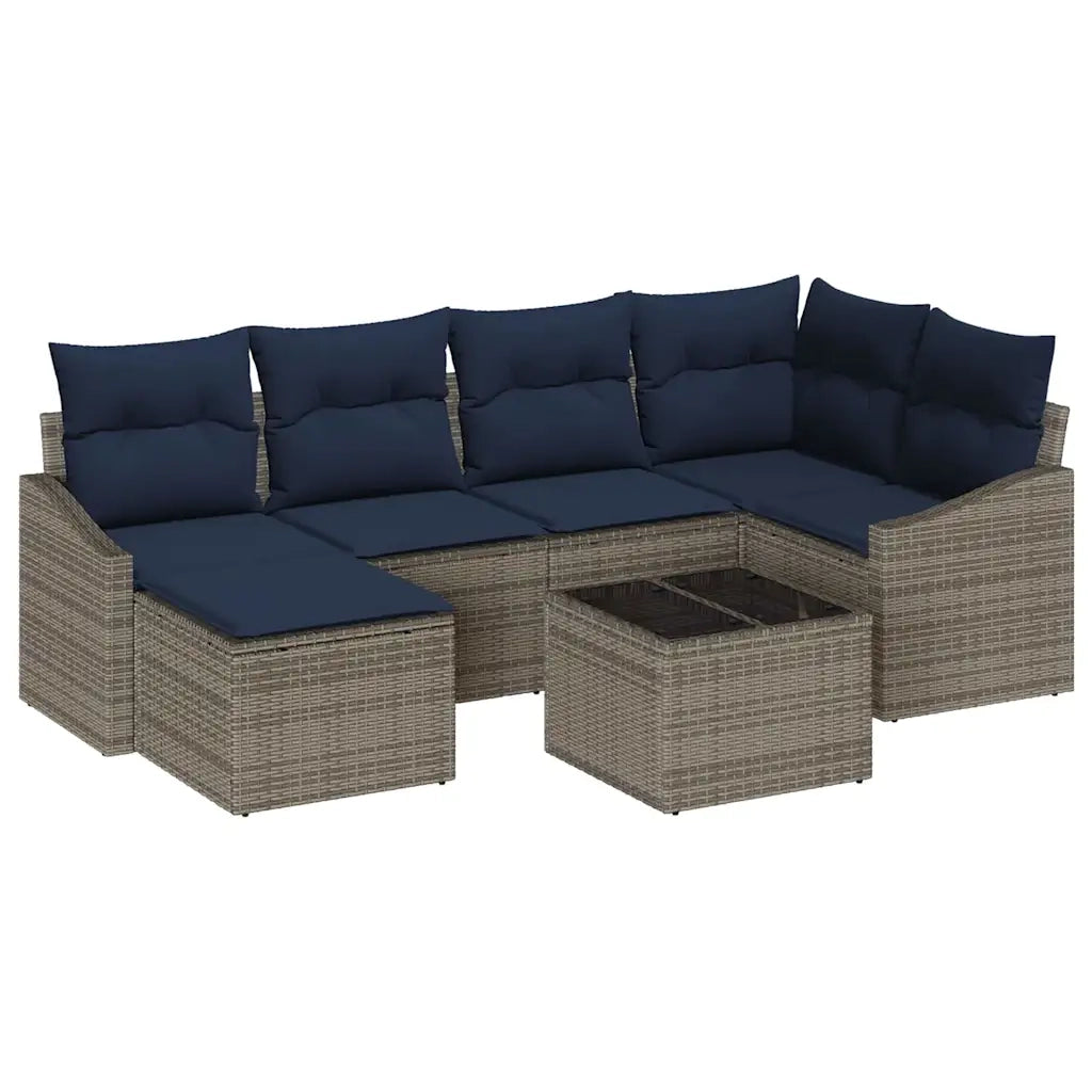 Set di divani con cuscino 7 pcs Grigio e Blu Navy polyrattan