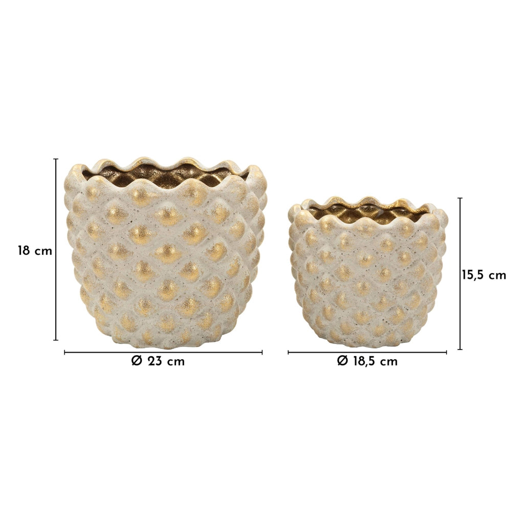 Taiping, Vaso set 2 Vasi, Finitura Geometrica a Rilievo, Beige