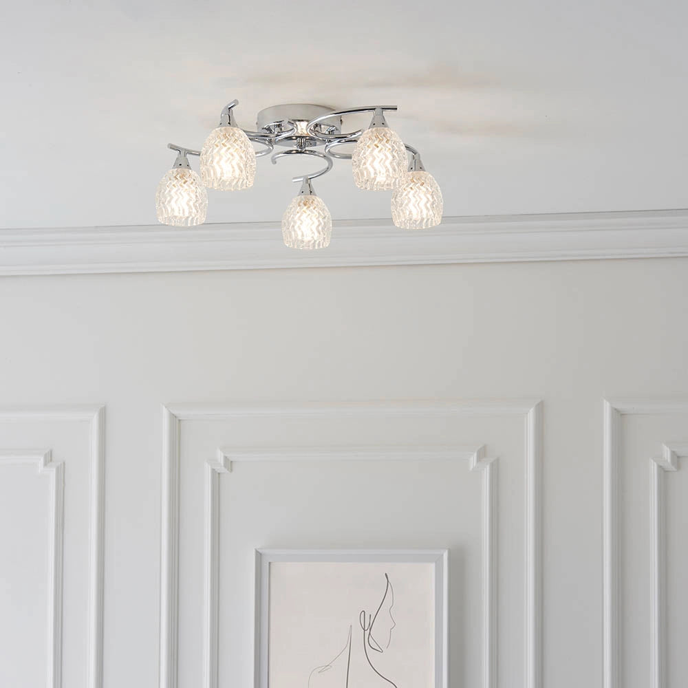 Plafoniera 5 luci G9 cromata vetro tagliato Boyer Endon