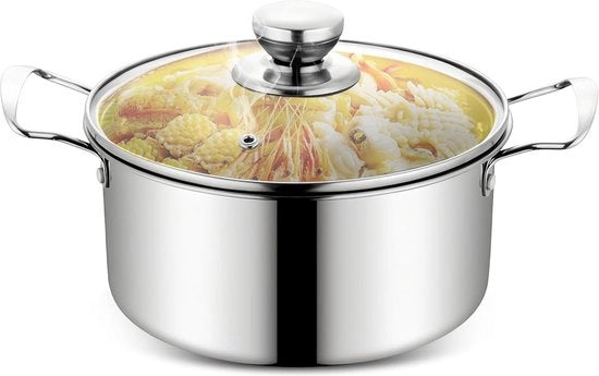 Pentola in acciaio inossidabile Ø 20 cm - 33 L con coperchio in vetro - adatta a induzione - pentola a pastello - pentola a zuppa - tutti i tipi di fuoco - cottura salutare .