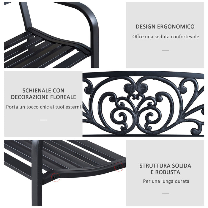 Panchina da Giardino 2 Posti 127x60x87 cm in Metallo Nero