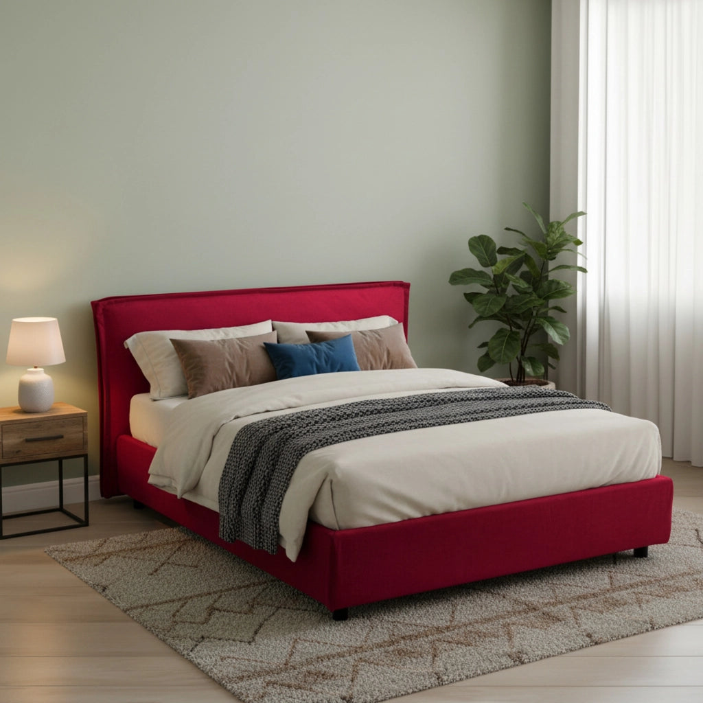 Letto Matrimoniale Bubbio, Letto Matrimoniale Sfoderabile Made in Italy, Rosso