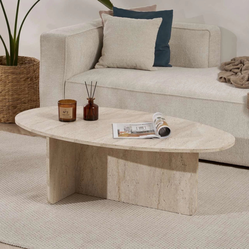 Parona, Tavolino da Salotto Forma Ovale, 120x65x40h cm Bianco Marmo