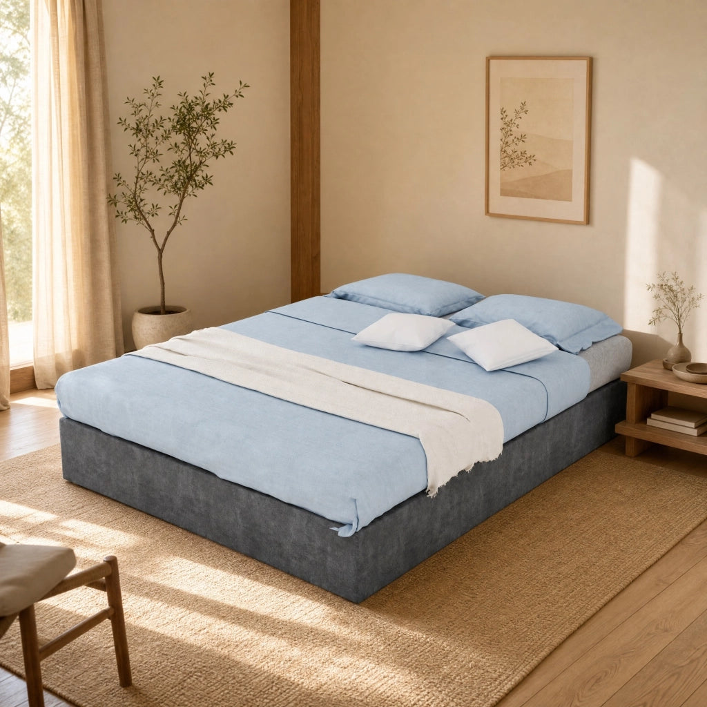Letto matrimoniale 140x200 cm in velluto olandese grigio con testiera