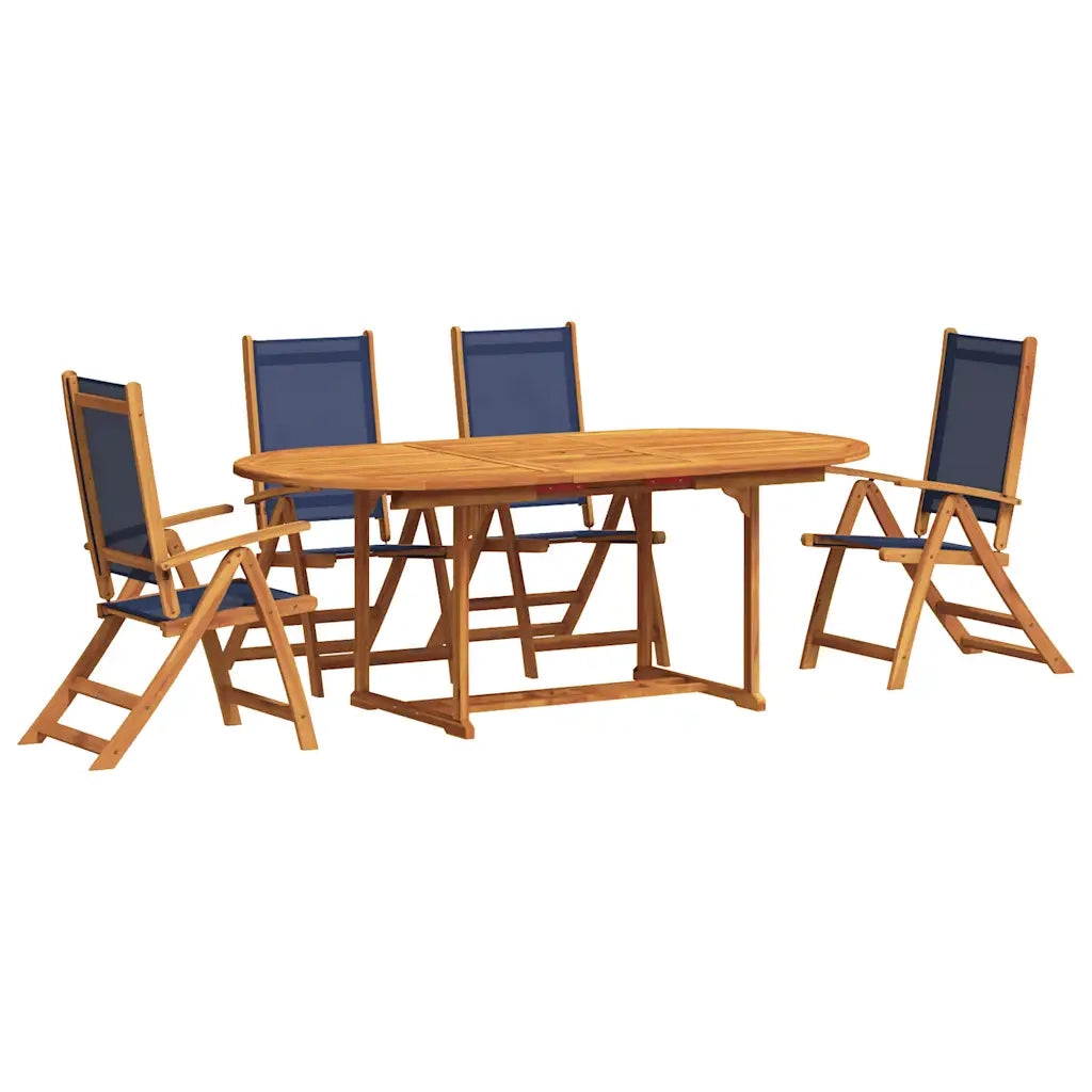 Set Pranzo da Giardino 5pz Legno Massello di Acacia e Textilene