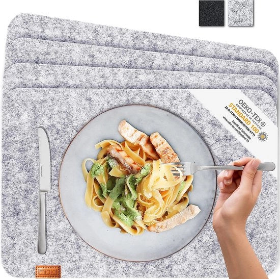 Placemat in velluto, con etichetta di marca in pelle vera, lavabile, supporto per piatti