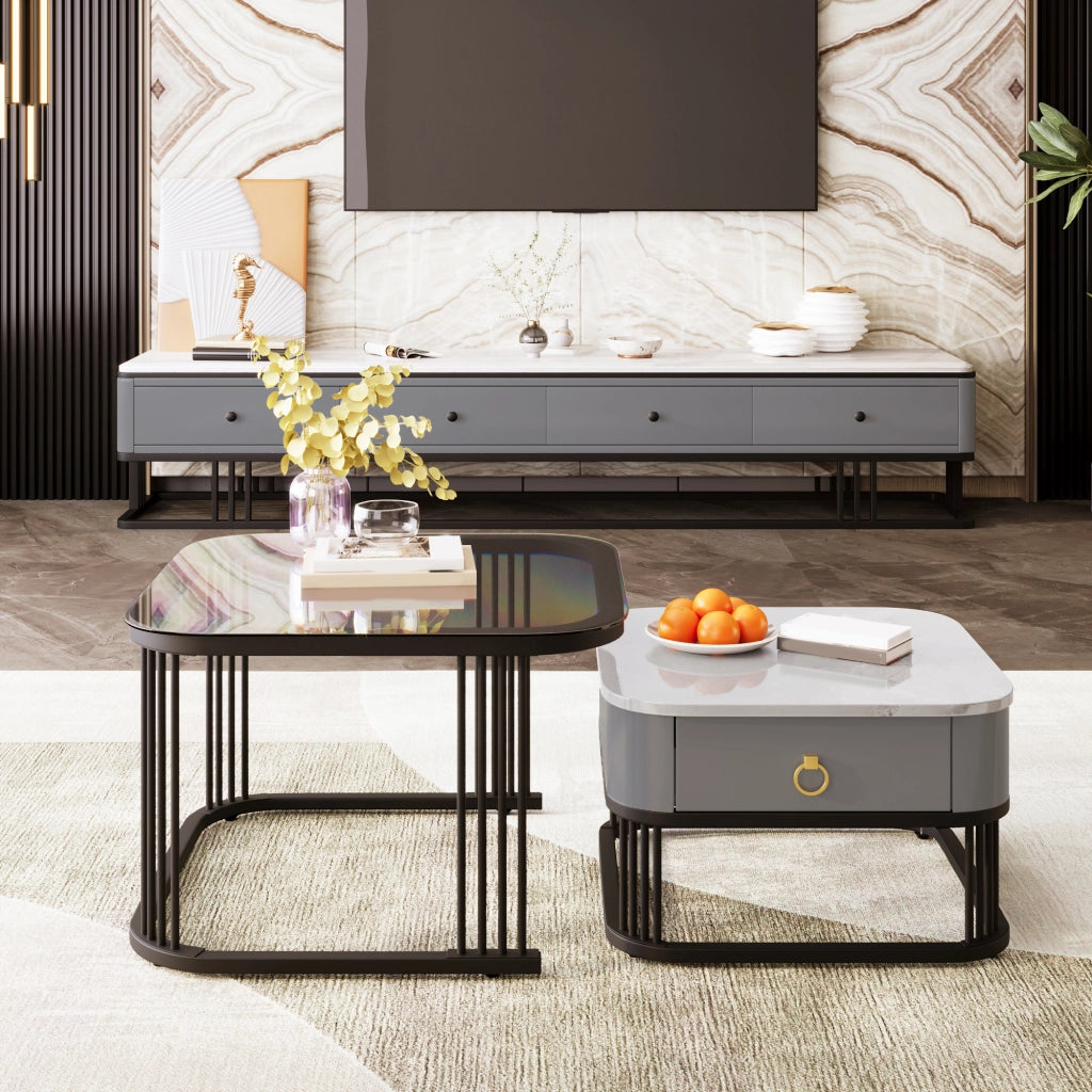 TAVOLINO Da Caffè Modulare Set 2 pezzi 60x60x44,5+50x50x34,5 cm MDF Nero