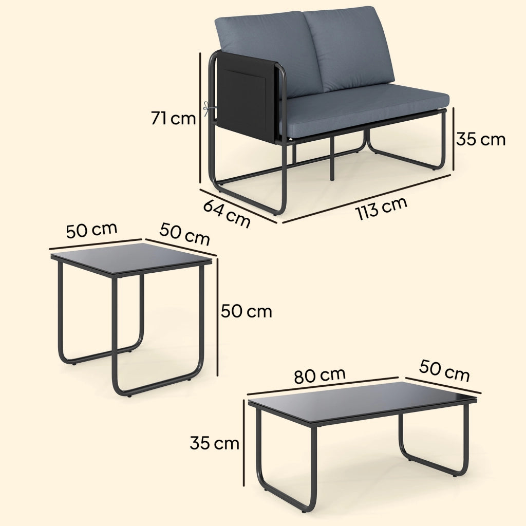Set Giardino 4 Pezzi con Divani 2 Posti e Tavoli Vetro ¨C Zephmum ¨C Grigio