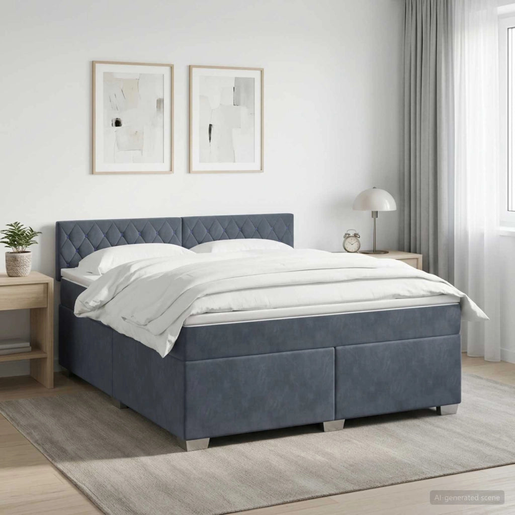 Letto con Box Spring, Materasso e LED Grigio Scuro 160 x 200 cm 3452205