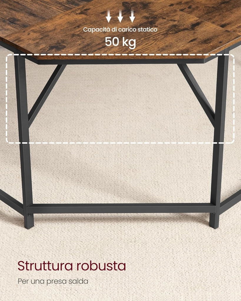 VASAGLE Scrivania Angolare, Scrivania per Computer a Forma di L, 129 x 129 x 76 cm, per Ufficio Studio Gaming, Marrone Vintage e Nero Inchiostro LWD124K01
