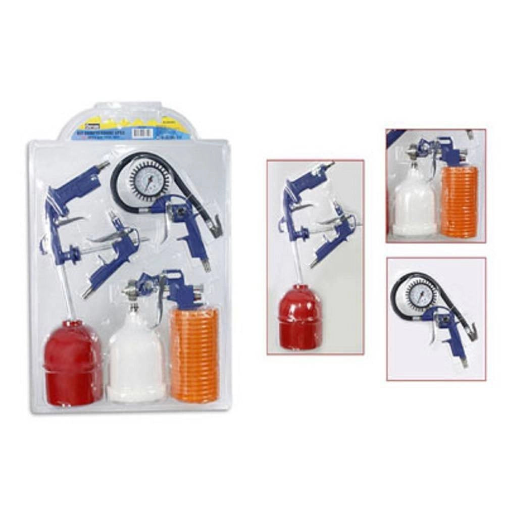 Trade Shop - Kit Utensili Aria Per Compressore 5 Pezzi Aerografo Pistola Tubo Manometro -