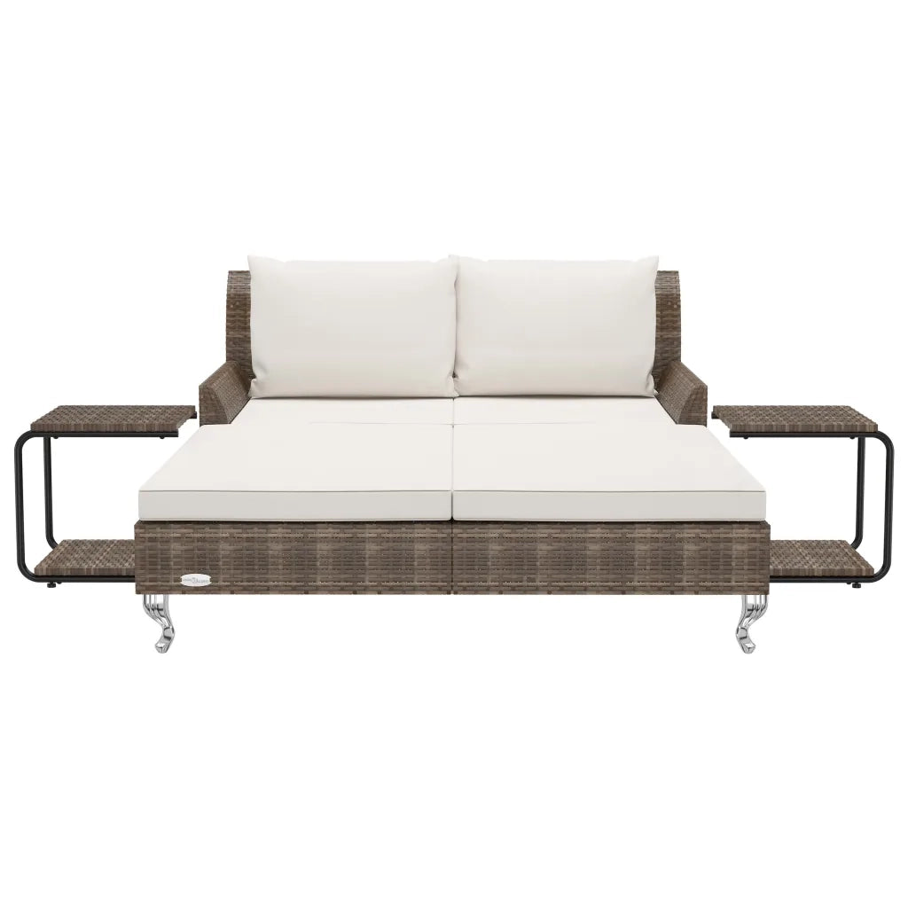 Lettino Prendisole per 2 Persone con Cuscini Polyrattan Marrone 48130