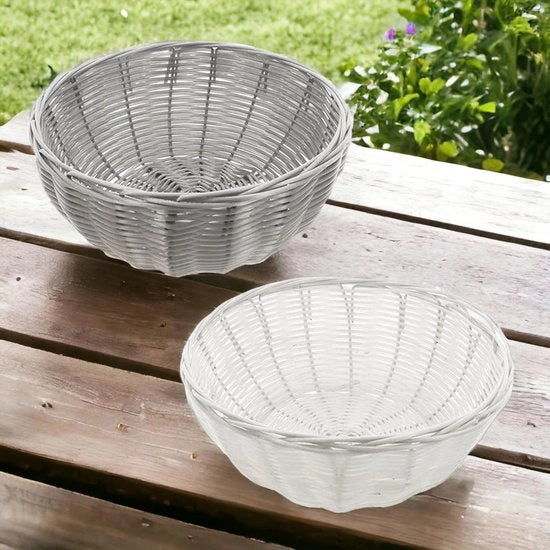 Set di 2 Cestini per Pane, Adatti a Gastros, Rotondi, Diametro: 21 cm, Fibra di Plastica, Bianco e Grigio