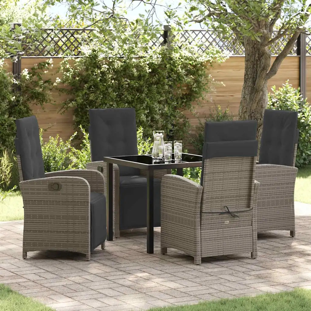 Set da Pranzo per Giardino con cuscino 5 pcs Grigio polyrattan