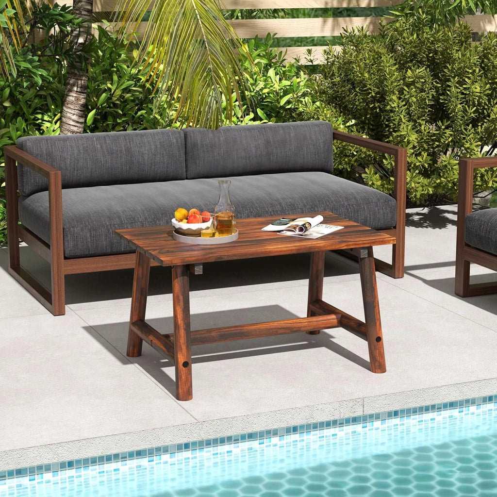 Tavolino da Caffè per Esterno, Tavolino Laterale in Legno con Piano a Doghe, Tavolo Rettangolare per Prato Balcone, Bordo Piscina, Portata 125 kg (Marrone)