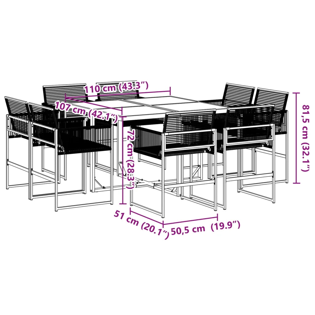 vidaXL Set da Pranzo da Giardino 9 pz Nero in Polyrattan