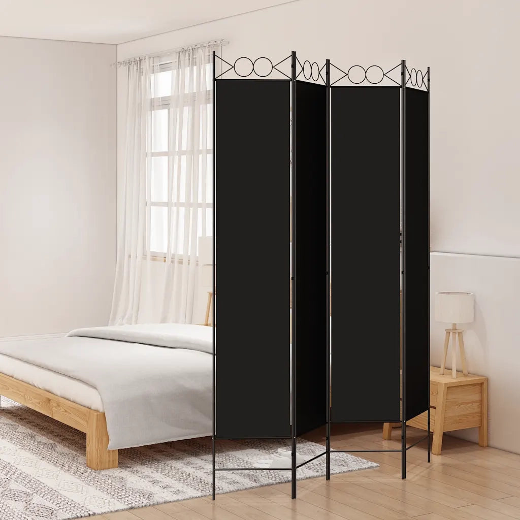 Divisorio Ambienti | Divider per stanze | Paravento a 4 Pannelli Nero 160x220 cm in Tessuto
