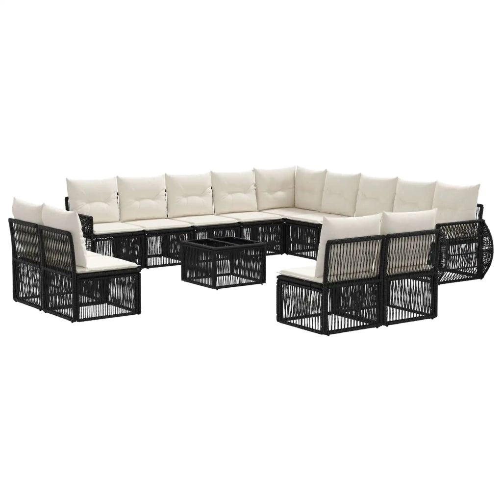 Set Divano da Giardino 14 pcs Nero e Bianco Crema polyrattan