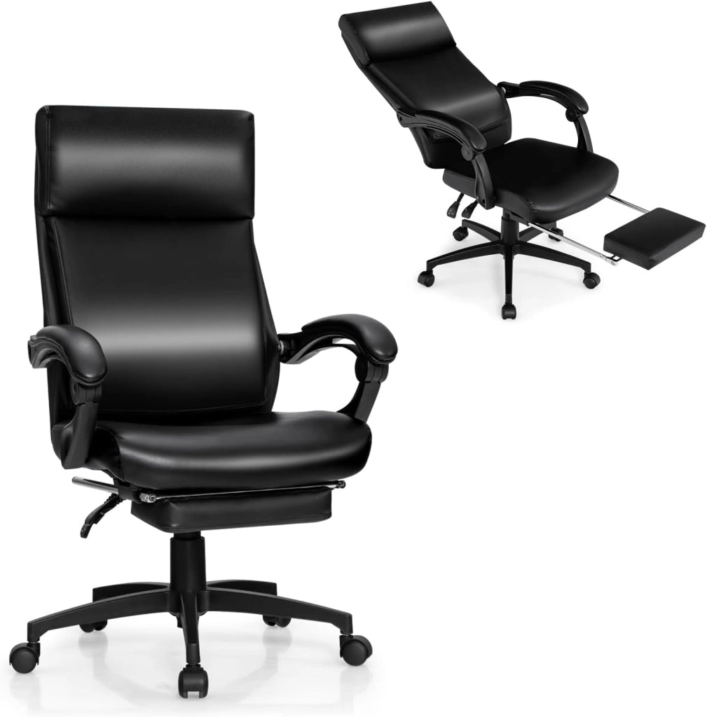 Sedia direzionale da ufficio, regolabile in altezza, girevole con poggiatesta e poggiapiedi retrattile, sedia da scrivania ergonomica con schienale regolabile, sedia da gioco, in ecopelle
