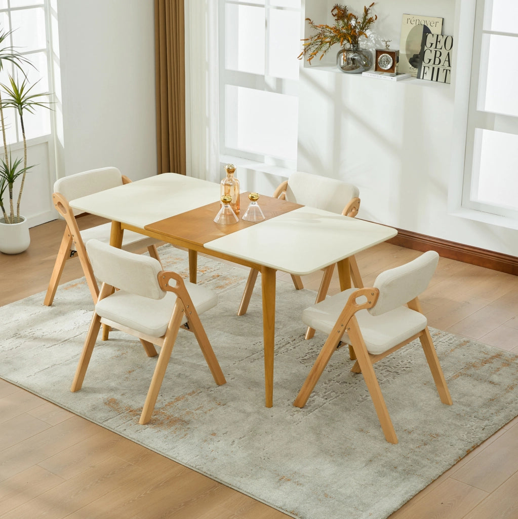 Sedia pieghevole imbottita con seduta in schiuma; legno; beige