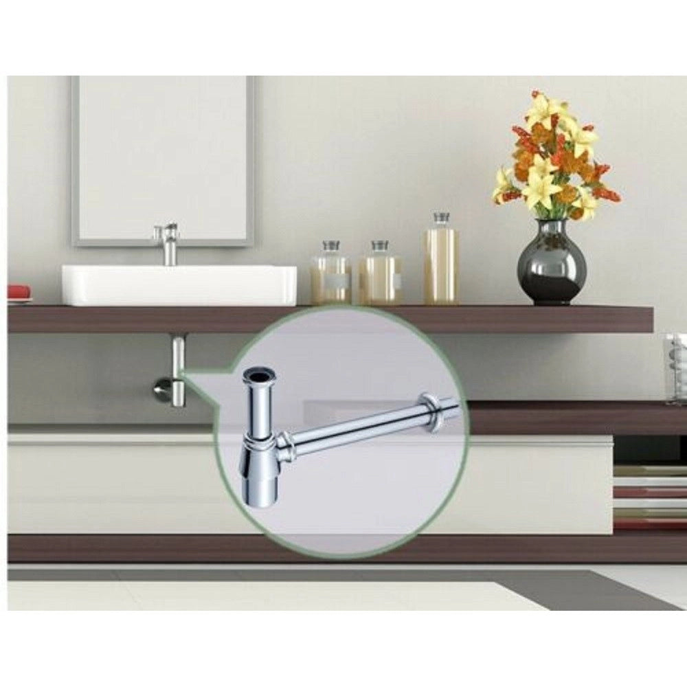 Trade Shop - Sifone A Bottiglia Per Lavandino Lavabo Scarico 1" 1/4 Cromato Con Rosone 69373 -