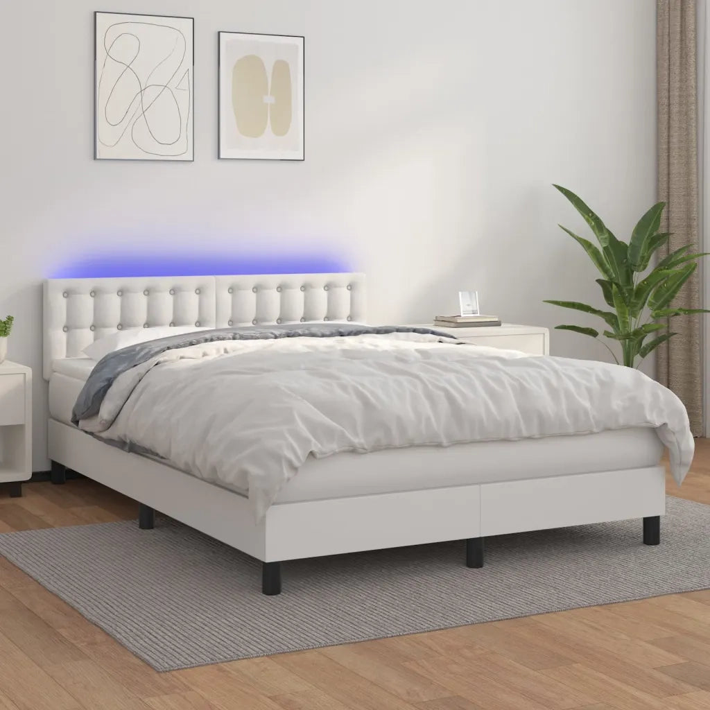Giroletto Molle con Materasso e LED Bianco 140x200cm Similpelle 3134226