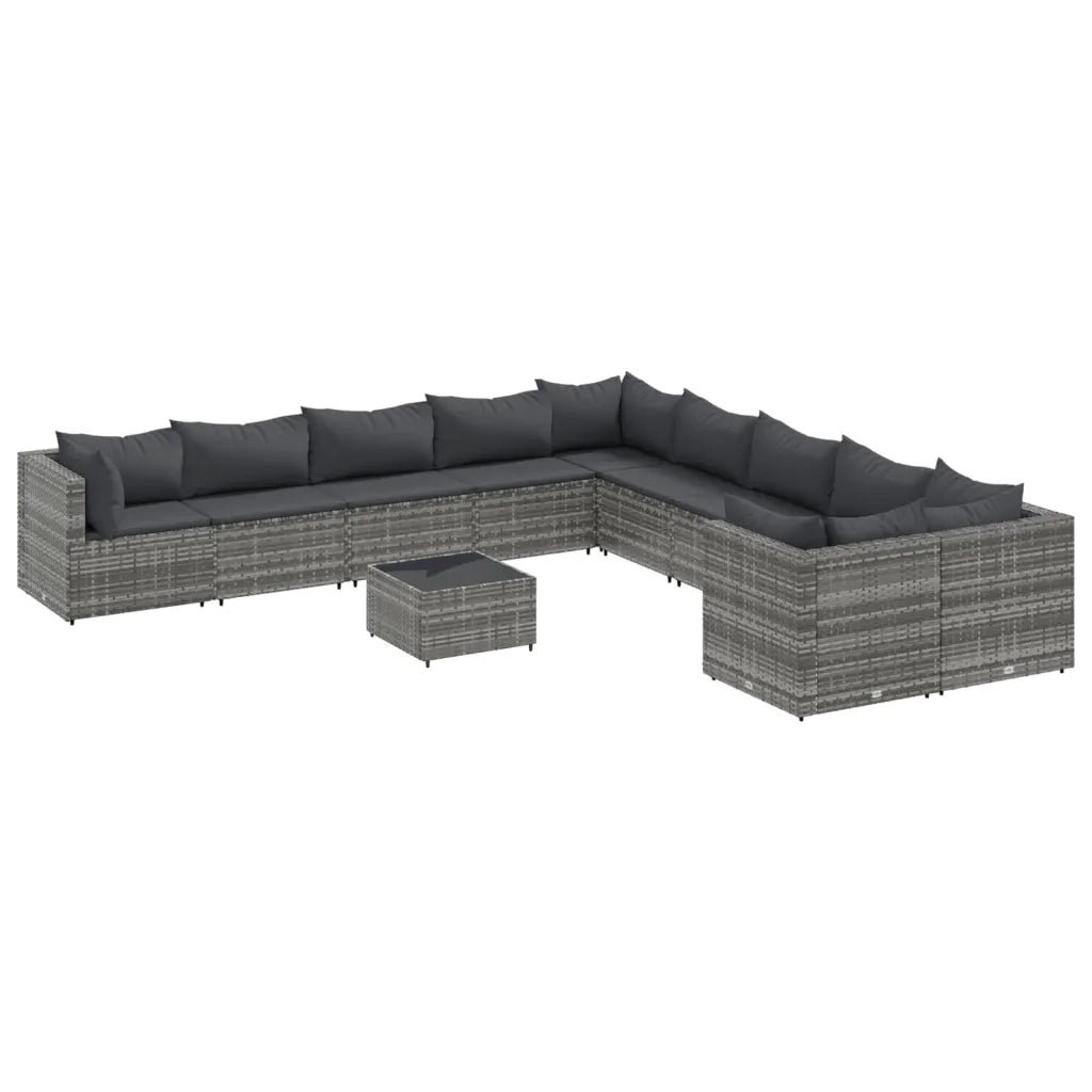 Set Divani da Giardino 11 pz con Cuscini in Polyrattan Grigio